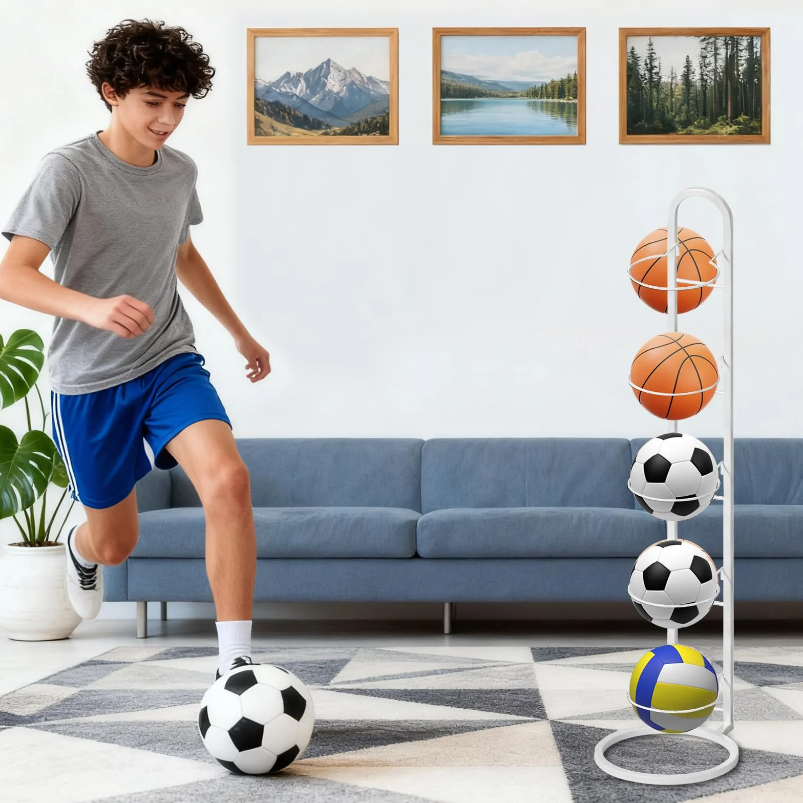 LURICO Support de balle vertical 5 niveaux pour basketball football volleyball blanc