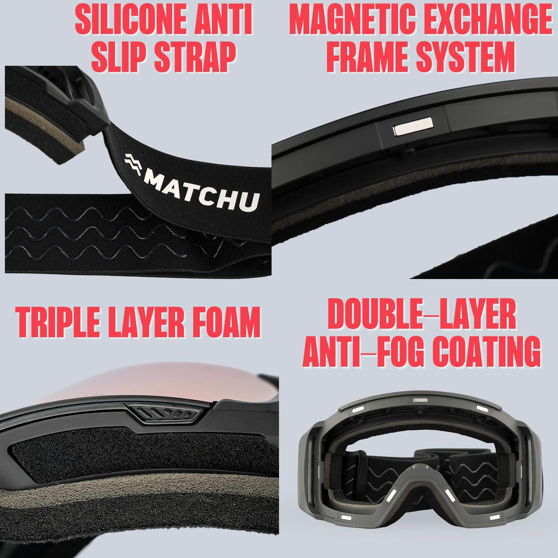 MATCHU - Masque de Ski Premium, Verres Interchangeables S2/S3, Double Anti-Buée, Coffret Luxe & Housse Microfibre