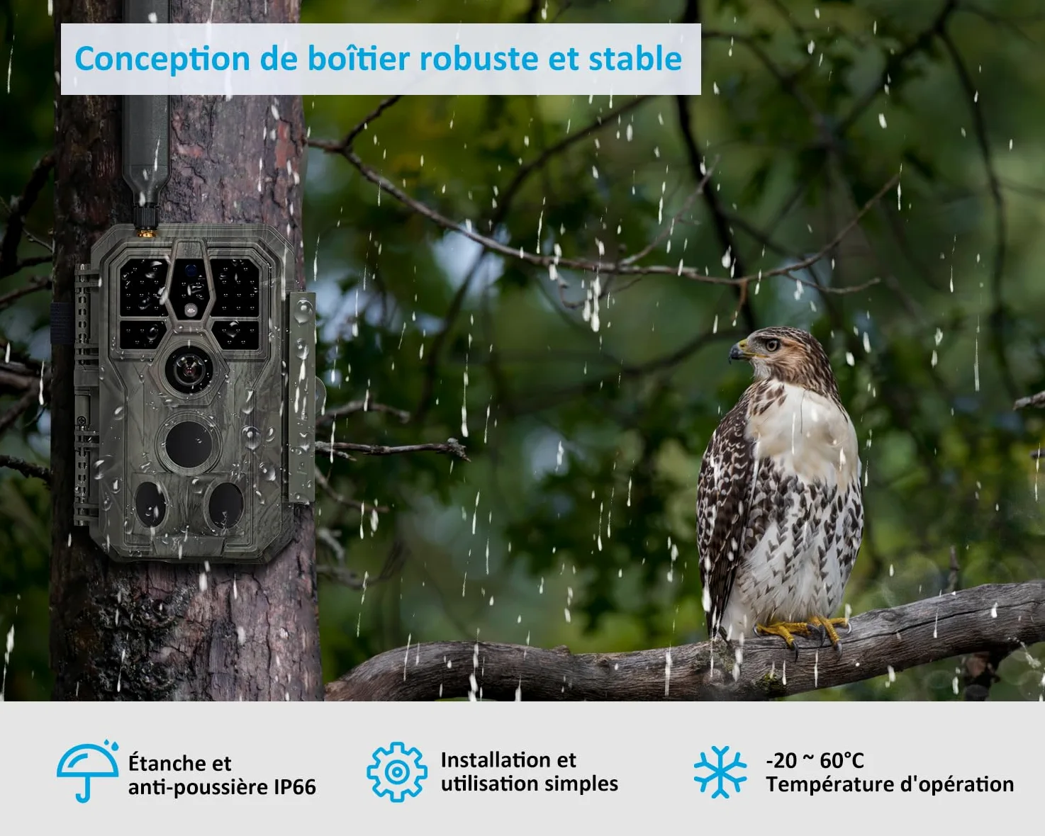 GardePro X50 Caméra de Chasse 4G LTE avec Carte SIM et APP, Vidéo H.265 48MP, Vision Nocturne Infrarouge No-Glow de 30 m, Détecteur de Mouvement 0,1 s et IP66 Étanche