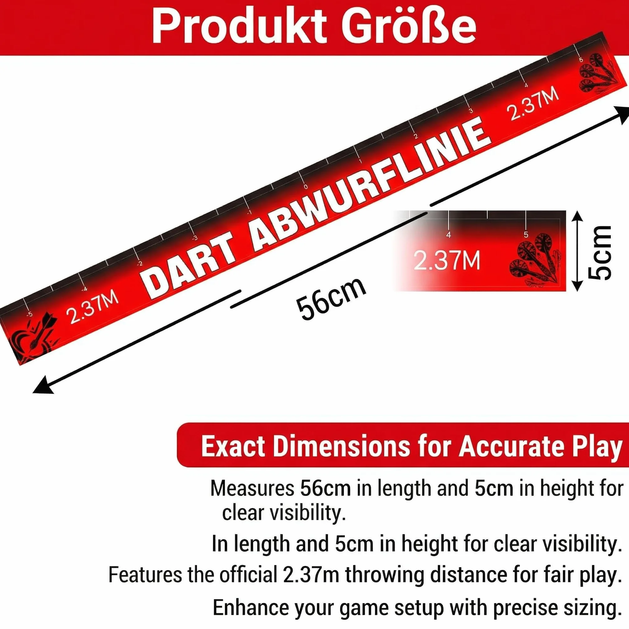 Tapis Fléchette Sol avec Ligne de Lancer 56 x 5 cm, Autocollant Oche Dart Antidérapant, Marquage Précision Distance