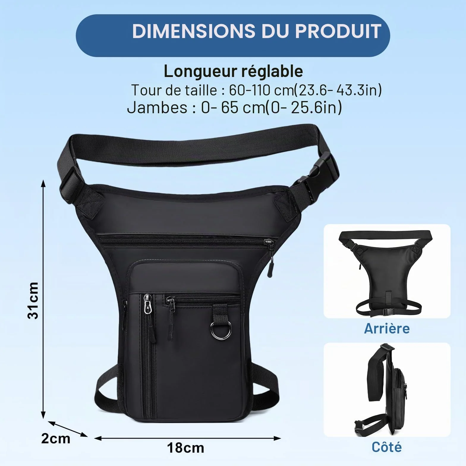 Flintronic Sacoche de Jambe Moto, Sac Tactique de Jambes Étanche, Multifontion Moto Poche Jambe, avec Sangle de Jambe Amovible, pour Voyage, Camping, Course, Équitation