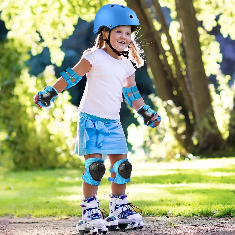 Mizikuu Protection Roller Enfant 7 en 1 Casque Vélo Enfant Kit Réglables Coudières Genouillère Protège Poignets Bleu