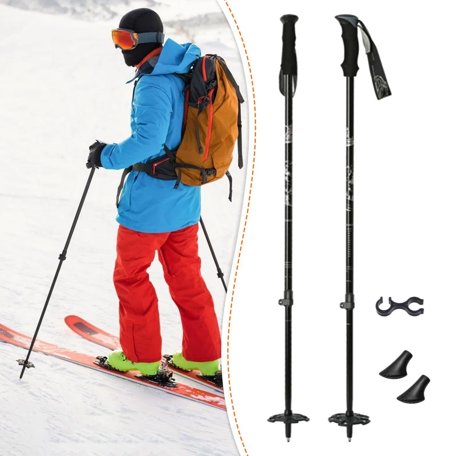 2 Bâtons de Ski Télescopiques en Aluminium avec Poignée Ergonomique et Système de Verrouillage Amélioré pour Adultes et Enfants, pour Le Ski et La Ran
