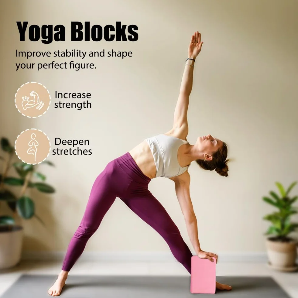Flintronic Lot de 2 Briques Yoga EVA Haute Densité 23x15x8cm pour Pilates Étirement Méditation