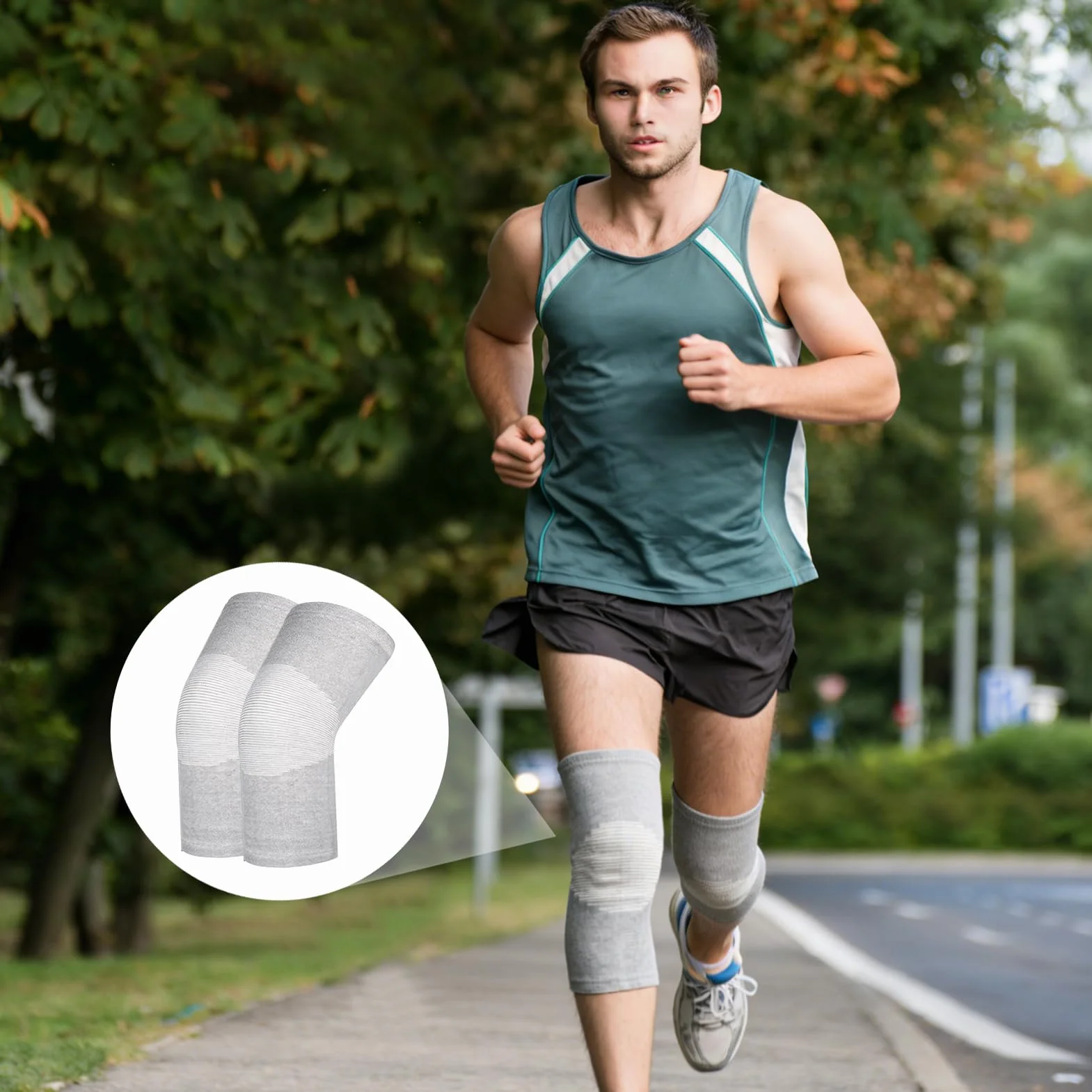 Lot de 2 genouillères en bambou anti-transpiration chauffe-genoux pour sport gris