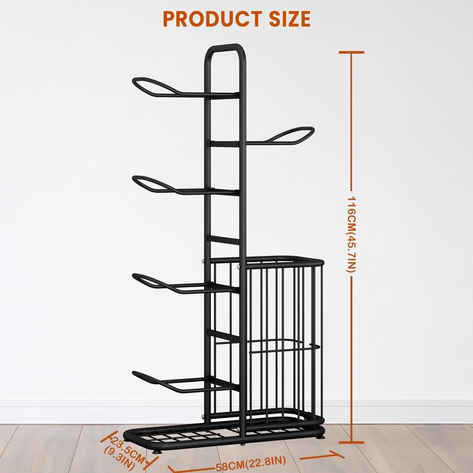 Étagère de rangement pour ballons 5 niveaux présentoir vertical autoportant avec panier