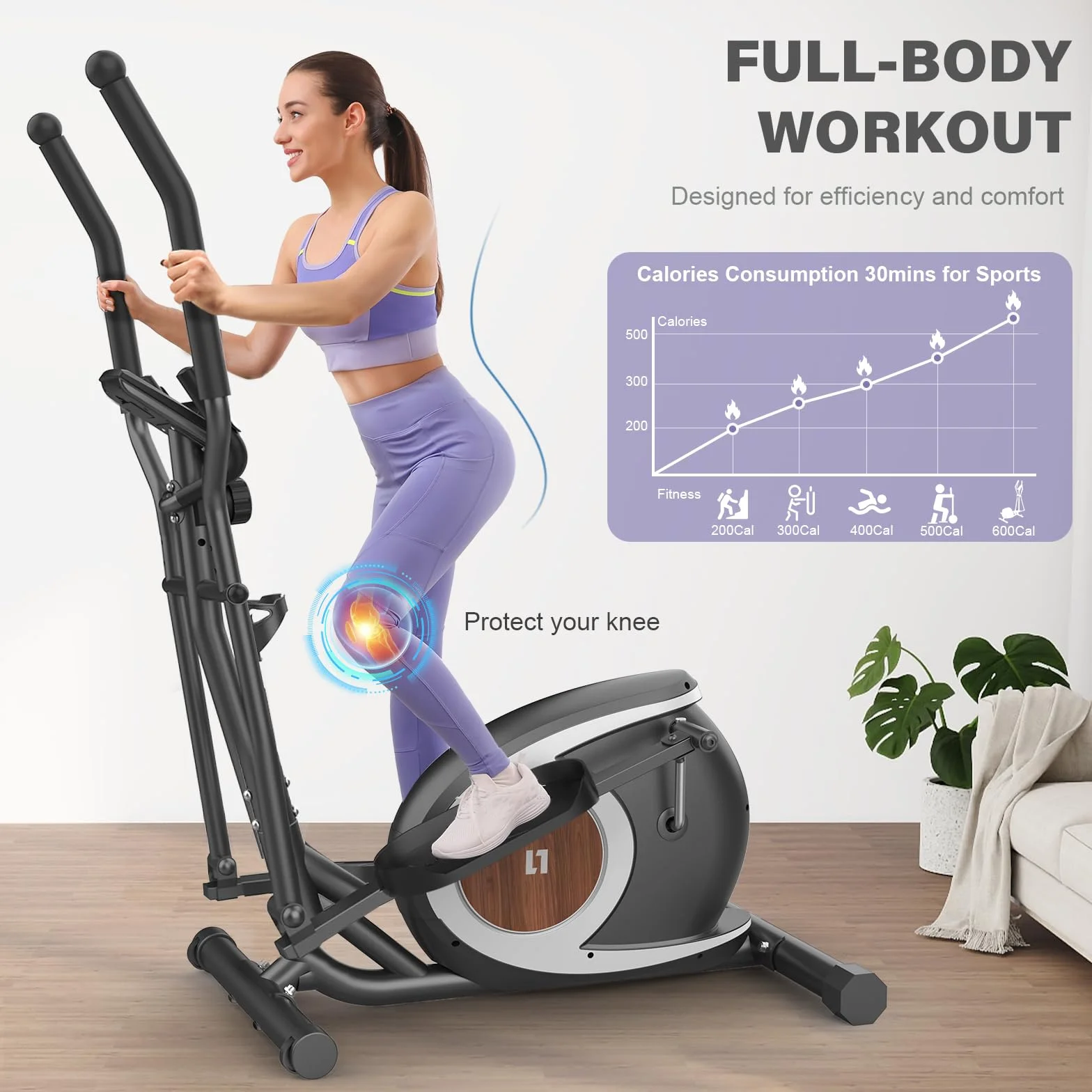 Vélo Elliptique Magnétique 16 Niveaux de Résistance Ultra-Silencieux Écran LCD Porte-Bouteille 120KG