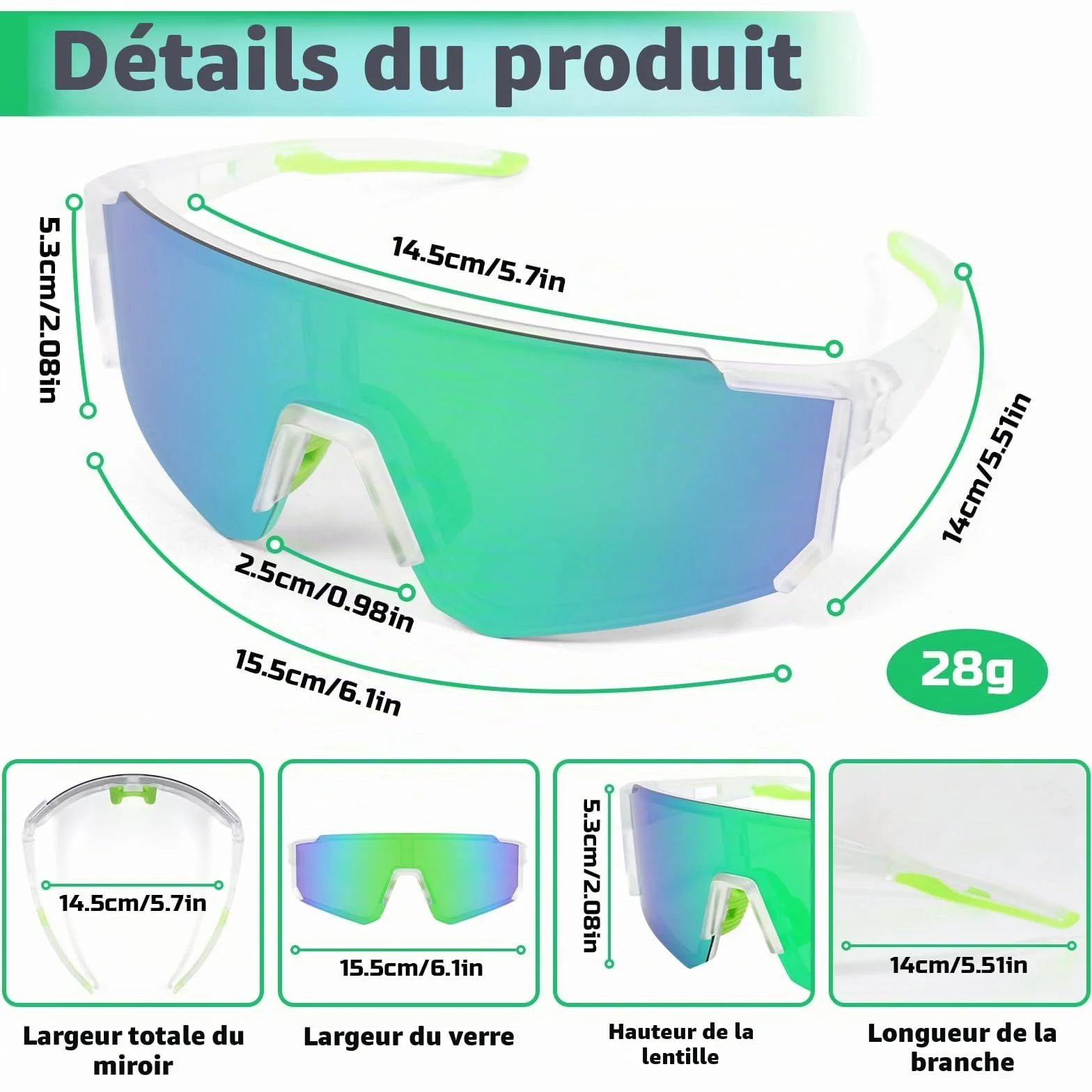 Lunettes de soleil polarisées UV400 Sport Hommes Femmes VTT Vélo Course Running