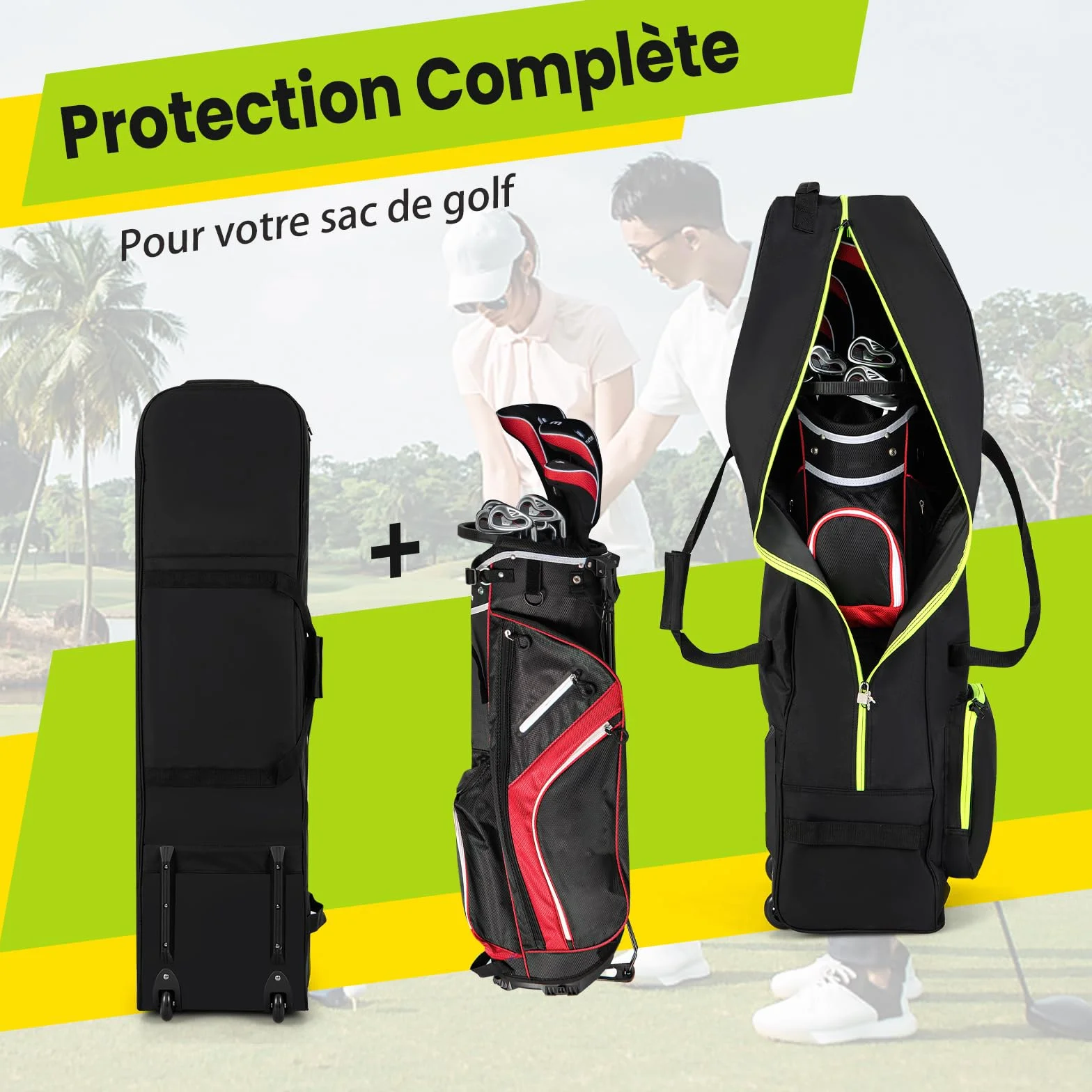 COSTWAY Sac de Golf à Côtés Souples à Roulettes, Housse de Voyage en Oxford avec Pliage
