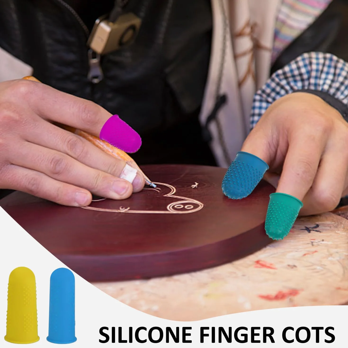 Protège-Doigts En Silicone, Doigtiers Antidérapants Longs Et Courts - Lot de 8 (Rose, Vert, Orange, Bleu, Violet, Rouge)