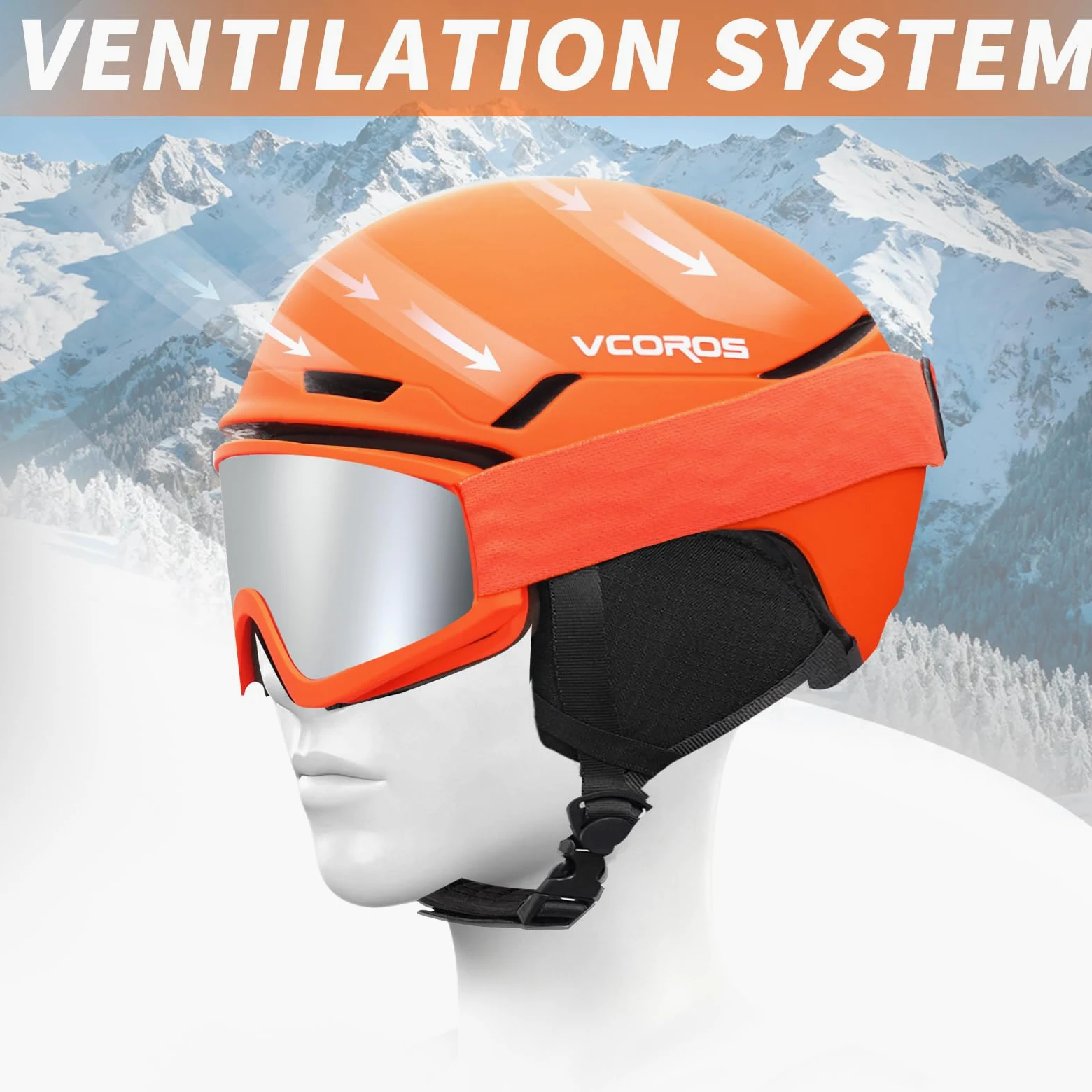 VCOROS Casque de Ski avec Lunettes de Ski Masque DXH816 Adapté au Ski | Casque de Snowboard avec Détachable Cache Oreilles pour Hommes Femmes Anti-UV Anti-Vent Casques de Neige pour Snowboard