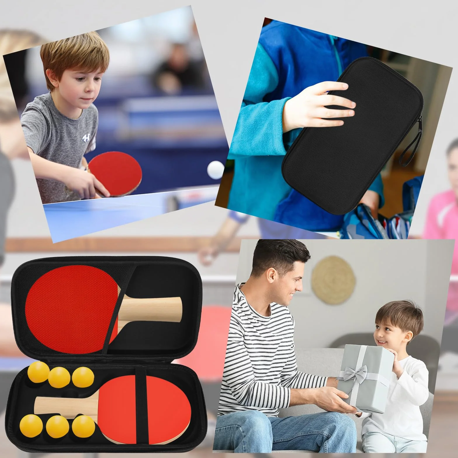 Housse Raquette Ping Pong, Pochette avec Rangement Balles pour 1 Pagaie et 6 Balles