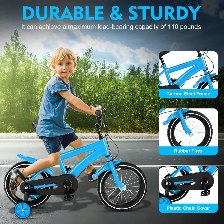 Vélo pour enfant 14 pouces à partir de 4 ans garçon fille avec roues d'entraînement freins à rétropédalage