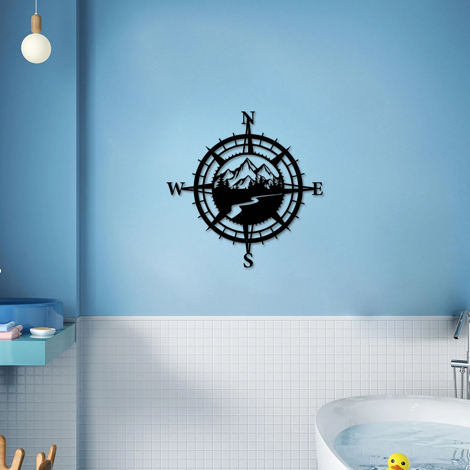 Boussole nautique en métal noir décoration murale intérieur extérieur plage thème côtier