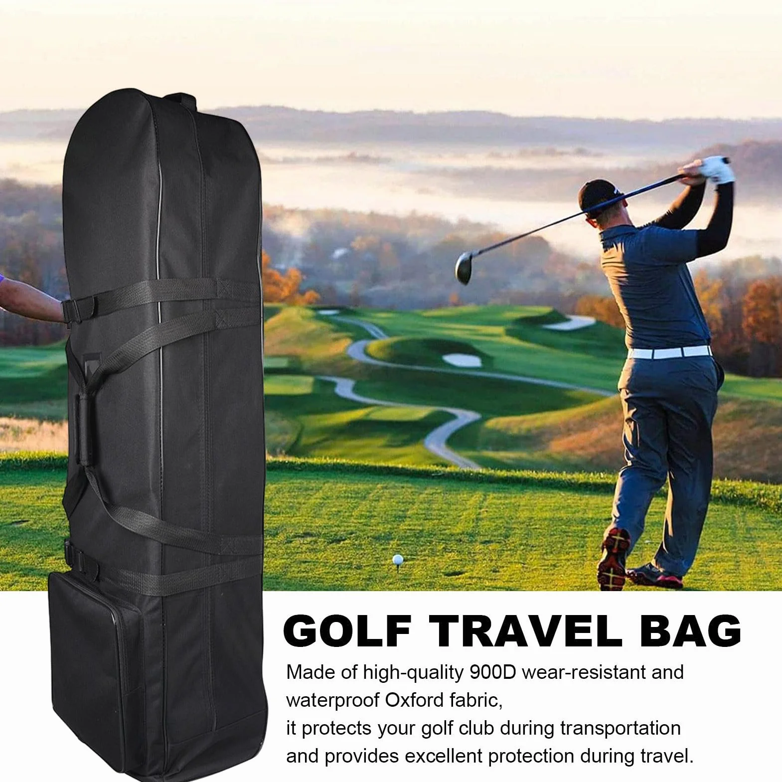 Sac de Voyage de Golf Oxford 900D avec Roulettes Housse Protection Club Golf Flight Bag Single-Layer