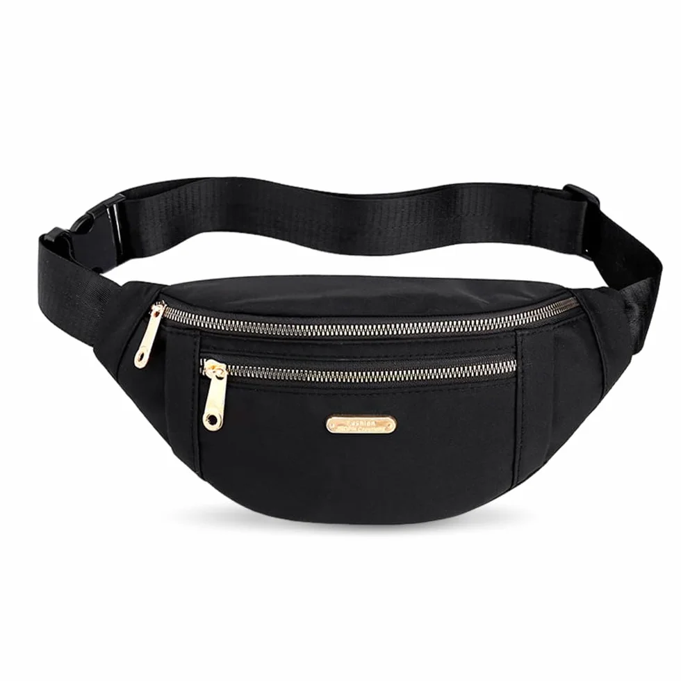 Sac Banane de Randonnée Réglable Noir - Sac Ceinture Voyage pour Outdoor, Sport, Shopping