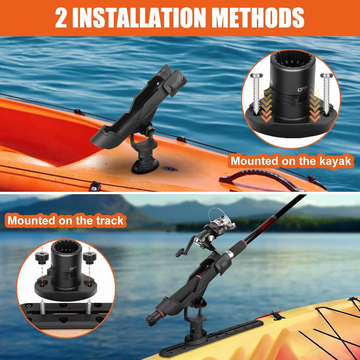 BOOSTEADY Support de Canne à Pêche pour Bateau et Kayak, Porte Canne Réglable 360° Montage Rail ou Pont