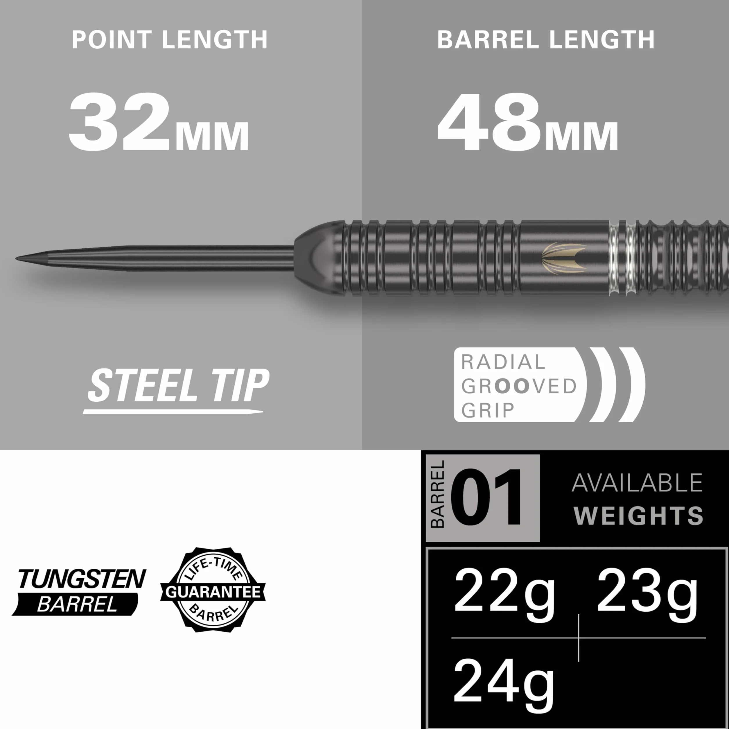 Target Darts Ares 22G/23G/24G Tungsten Steel Tip Darts Set - 6 Arrows Pro Grip - 9 Pro Ultra Flights - Dart Wallet