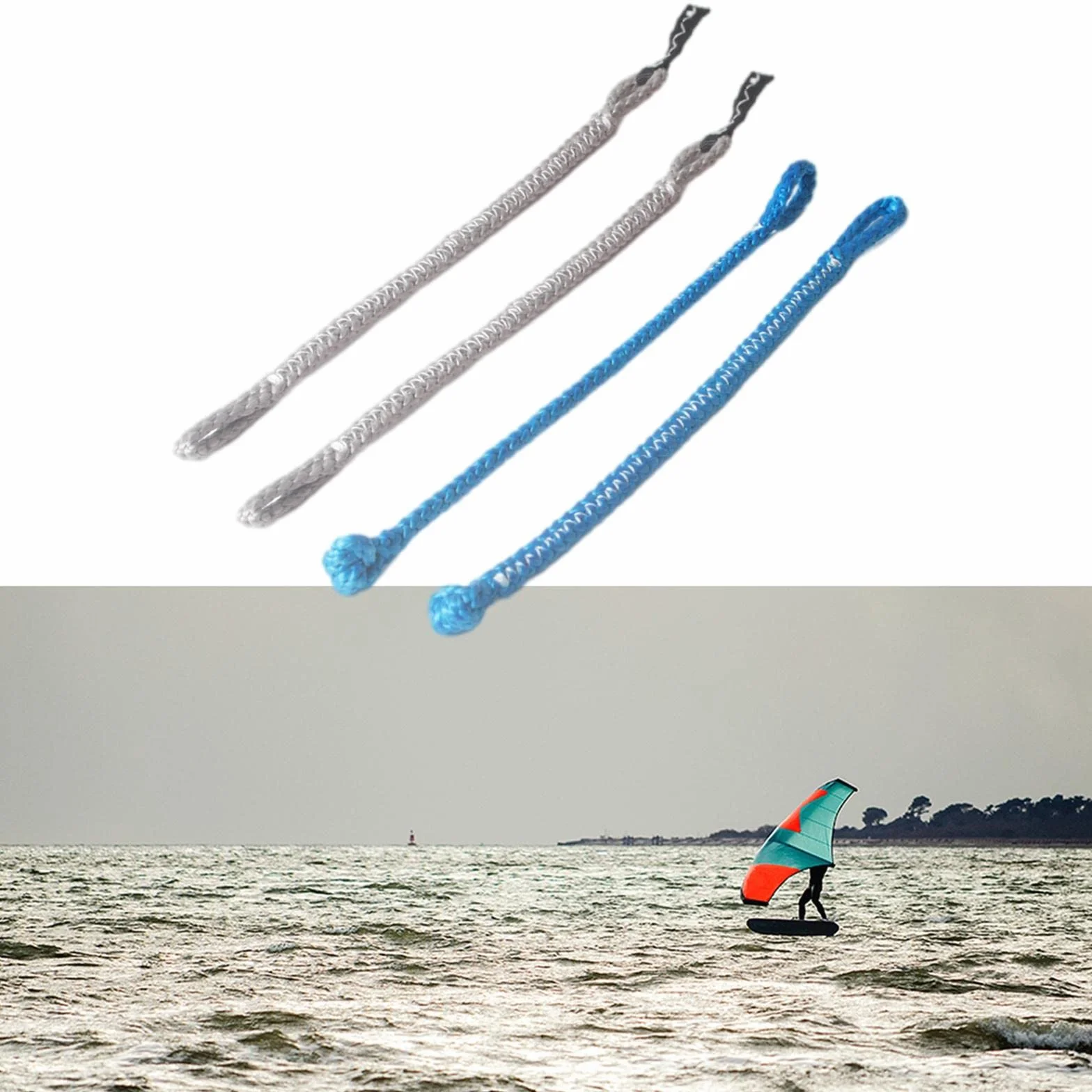 Lot de 4 Nattes de Kitesurf, Pigtails de Rechange 1000 Kg, Bleu Gris