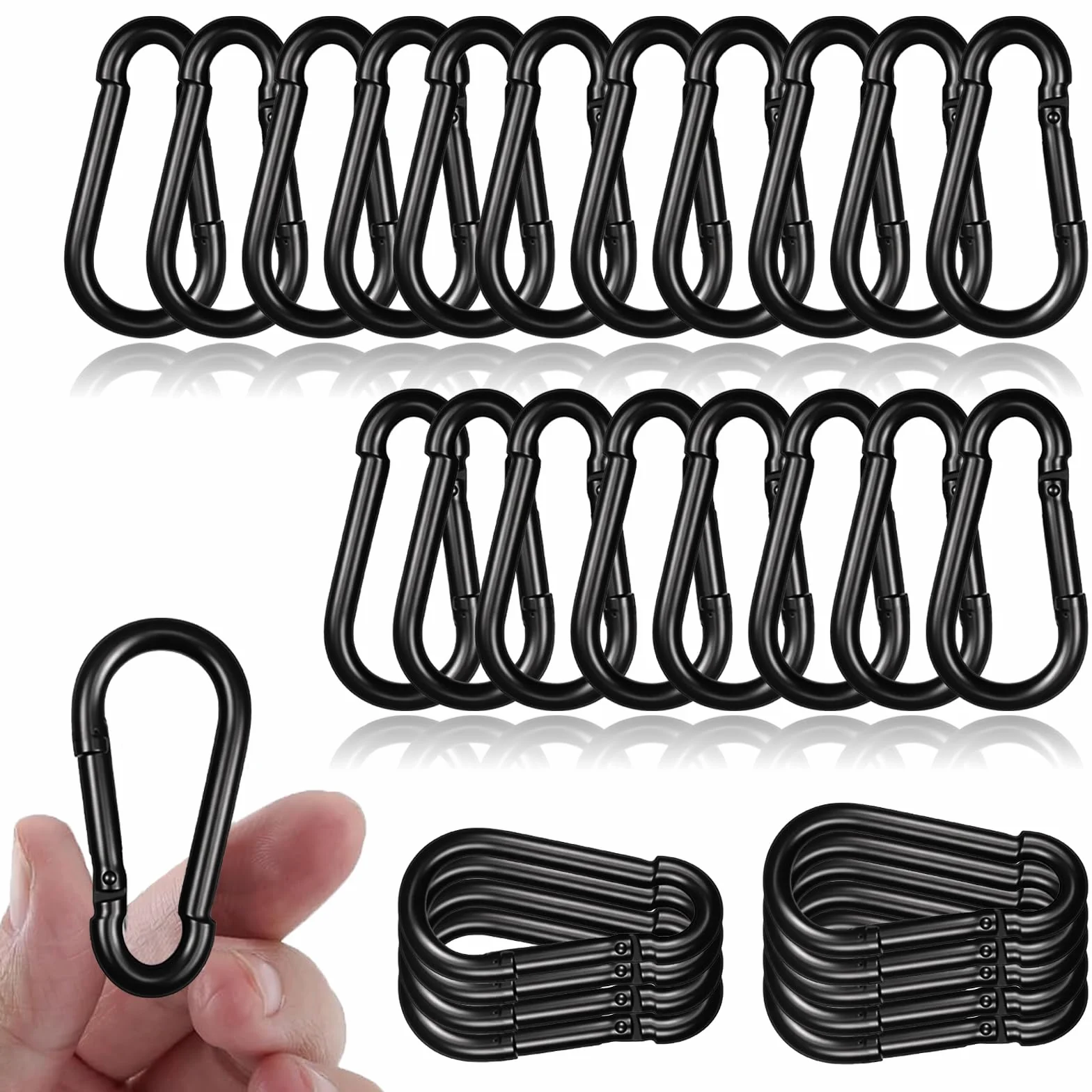Mousquetons noirs acier galvanisé 60 mm M6 - Lot de 40 pour camping randonnée