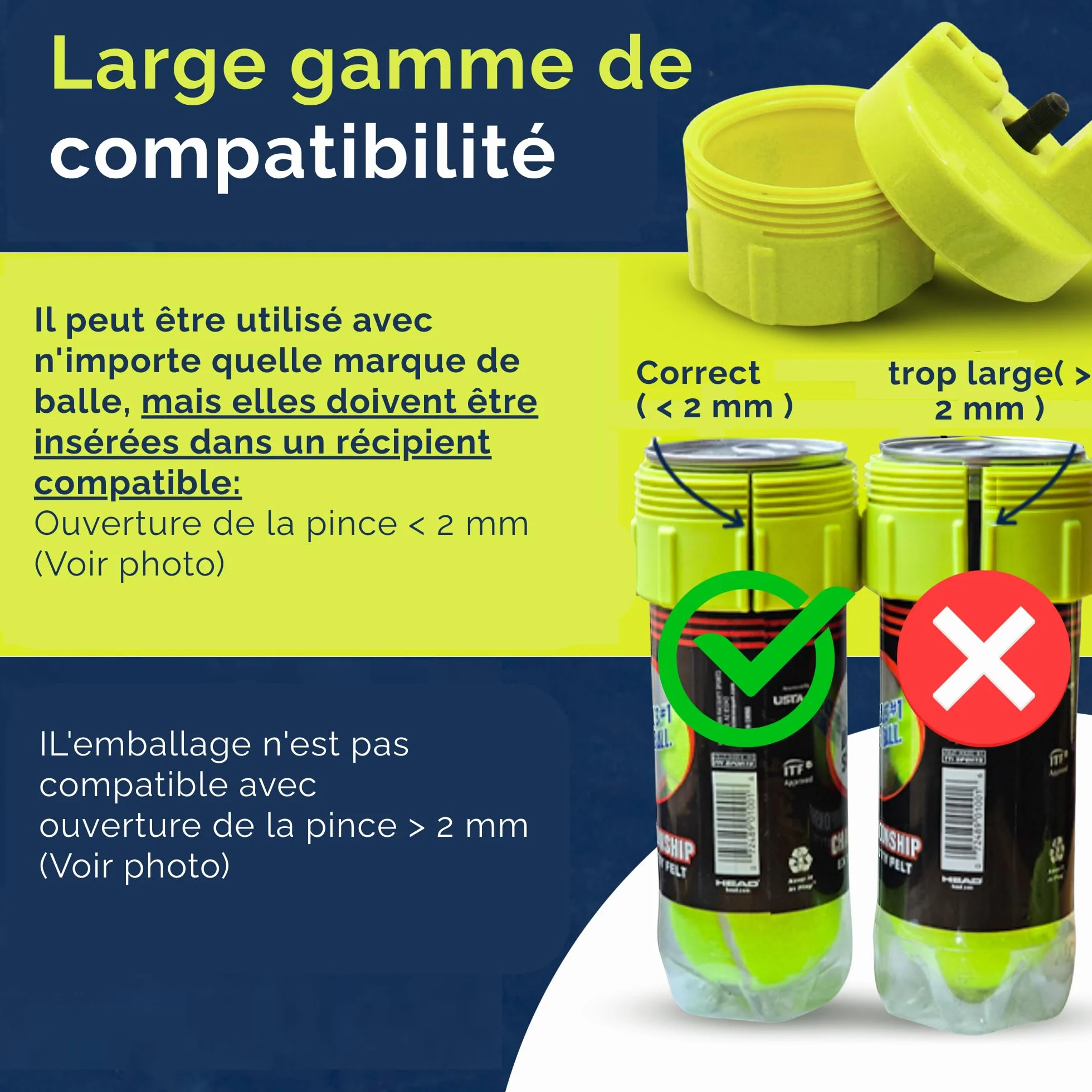 BALL RESCUER Pressuriseur 30 psi Adaptable aux Contenants 3 ou 4 Balles Padel Tennis
