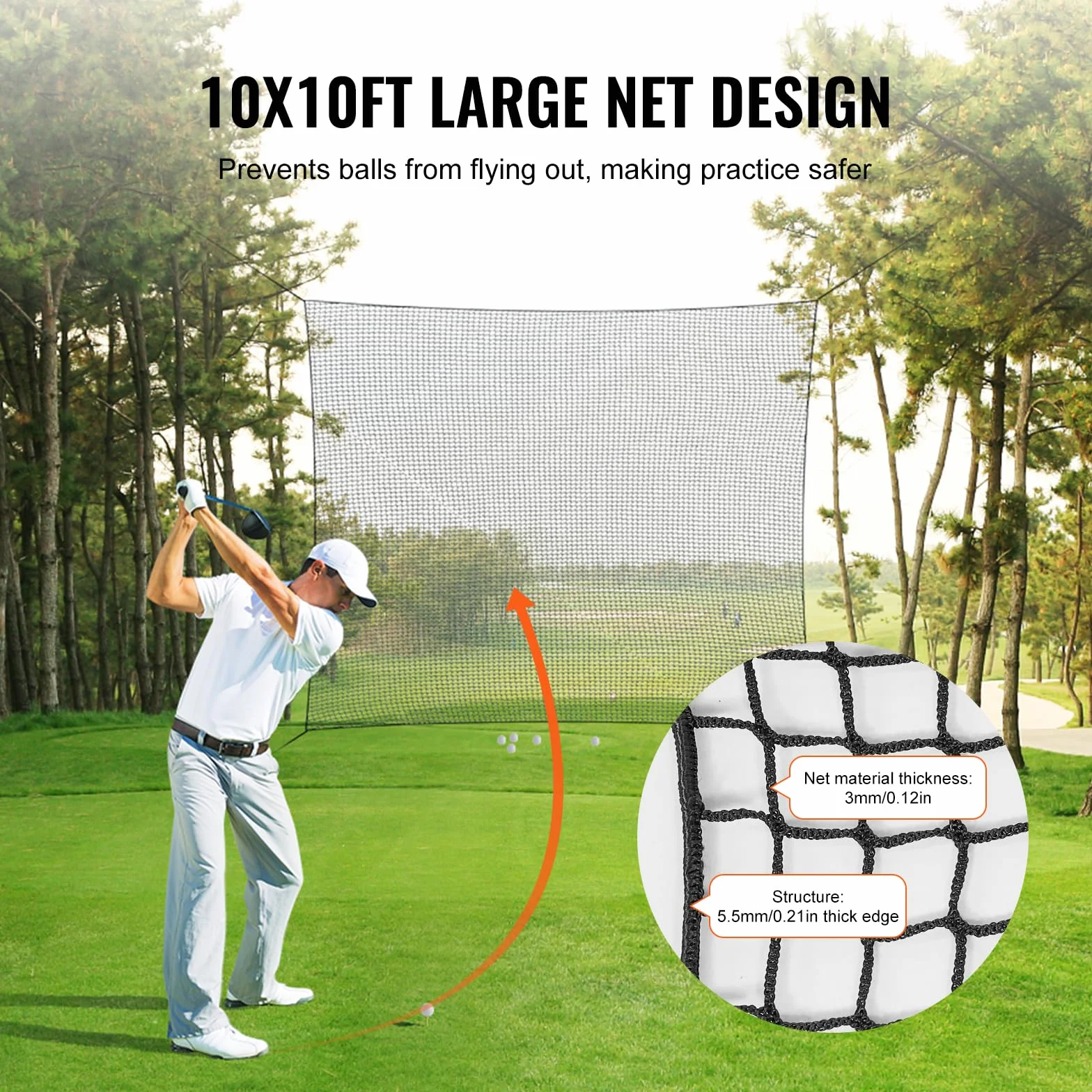 VEVOR Filet d'Entraînement au Golf 310x310 cm, Filet de Frappe en Nylon Robuste