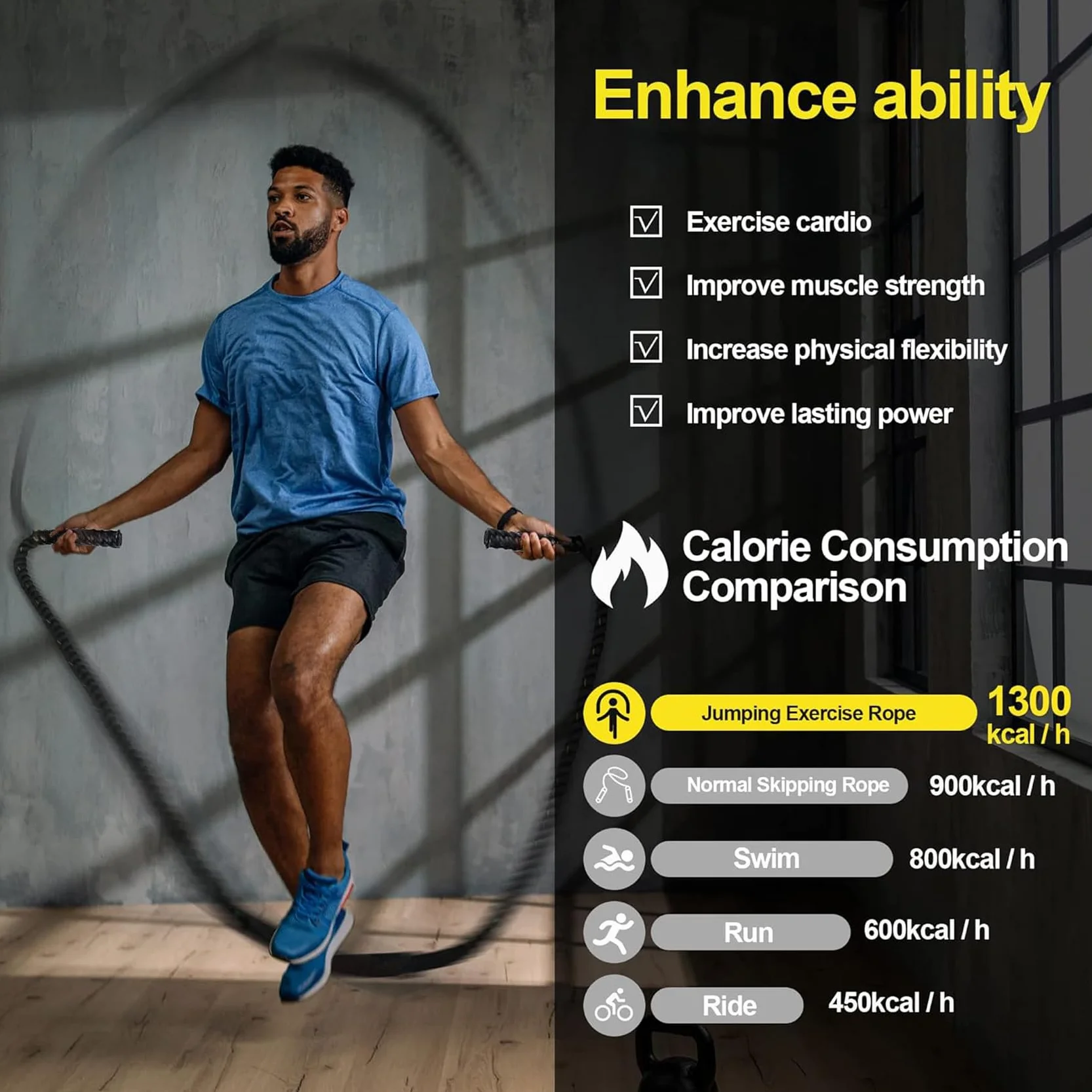 Corde à Sauter de Boxe Lestée pour Adultes Homme Femme