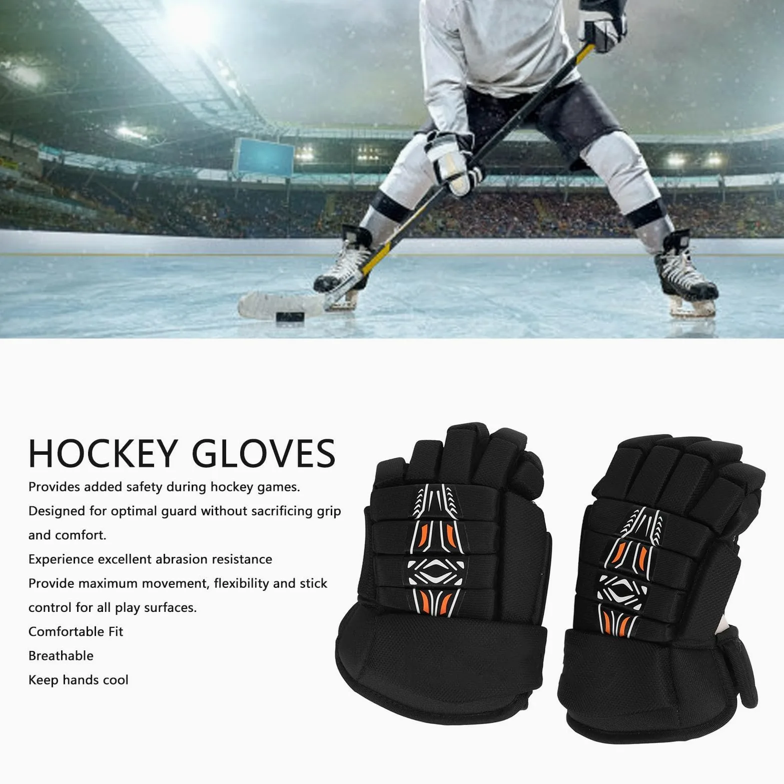 GOWENIC 1 Paire de Gants de Hockey, Gants de Hockey sur Glace, Respirants, Légers, Très Ajustés, Gants de Protection Polyvalents pour Joueurs de Hockey de Rue