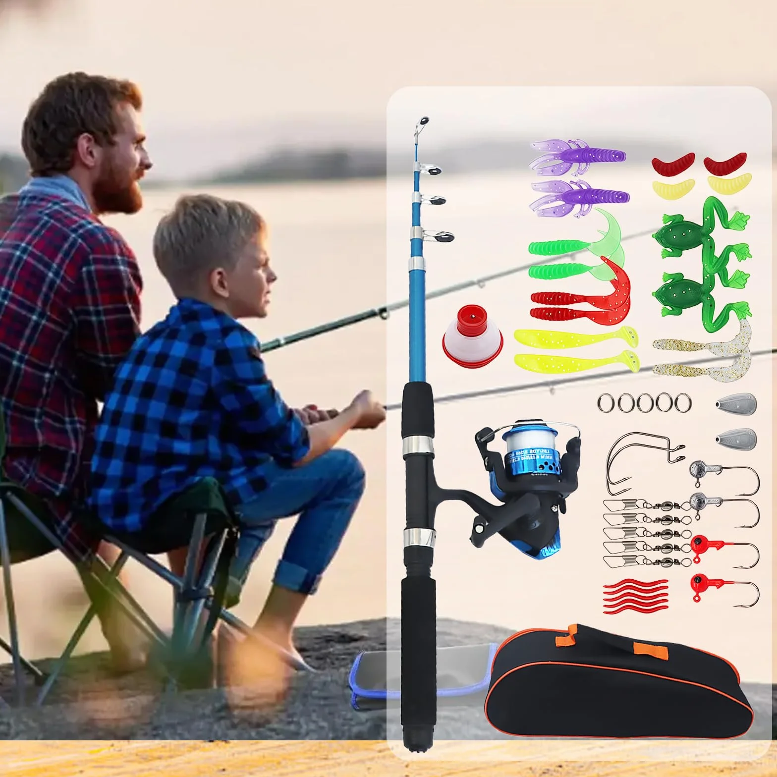 Kit De Pêche pour Enfants 1.5 M Canne À Pêche Télescopique Ensemble avec Moulinet