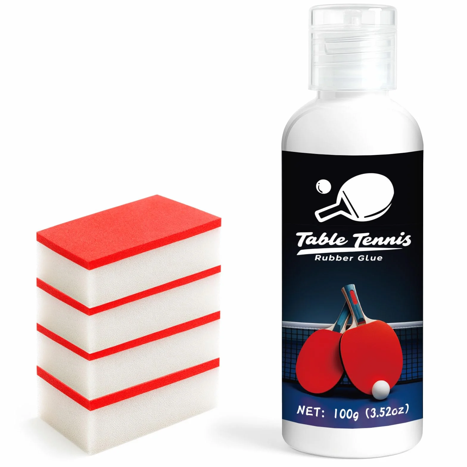 Colle Tennis De Table 100ml, Adhésif pour Revêtements avec Éponges Élastiques, Quatre Brosses en Éponge