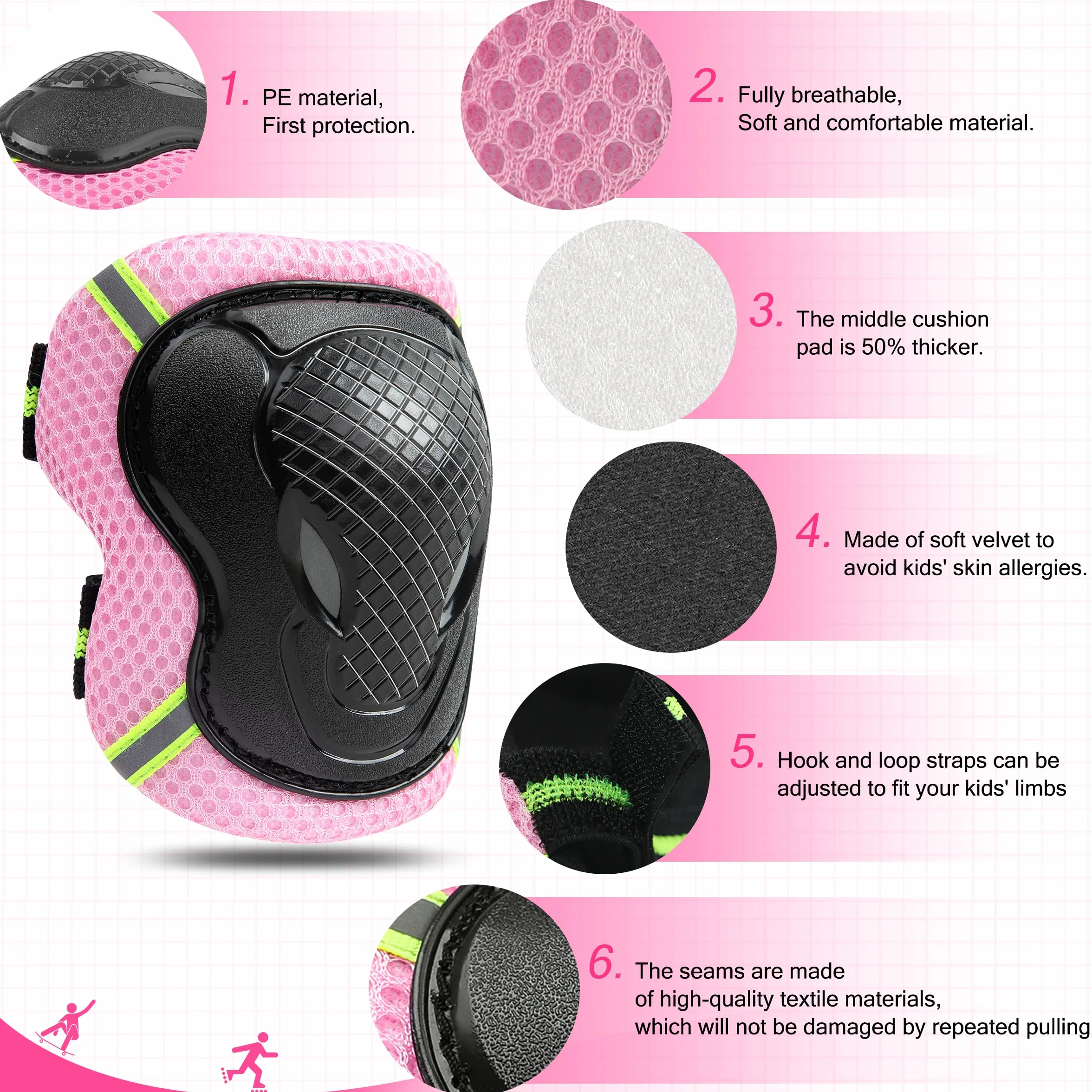 Casque Enfant Ajustable Genouillère Coudière Protège-Poignets Roller Skateboard Vélo 3-14 Ans 7pcs