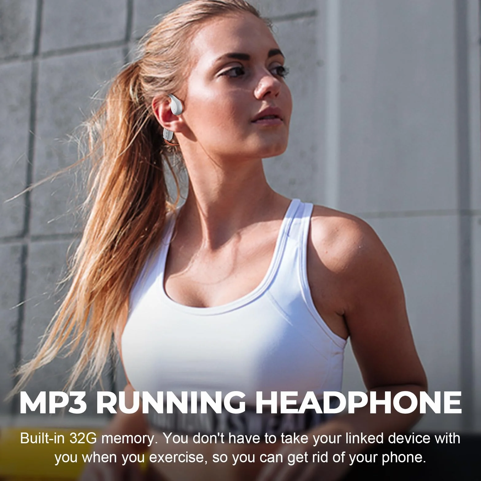 Casque Conduction Osseuse, Écouteur Natation À Bluetooth 5.3, mémoire 32 Go intégrée, Lecteur MP3 Étanche IPX8-10 Heures de Jeu, Casque Sport pour la Natation Blanc