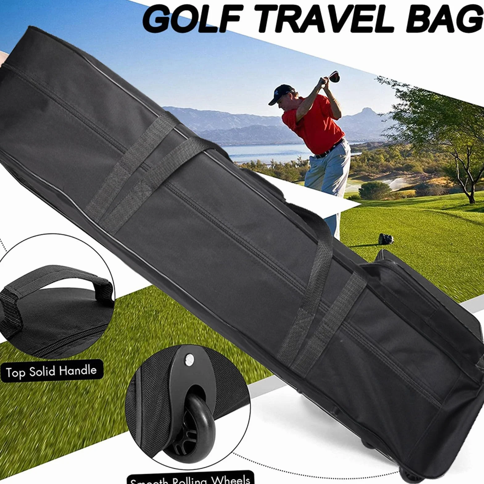 Housse de Voyage pour Golf Noire Robuste avec Roulettes Imperméable pour Clubs