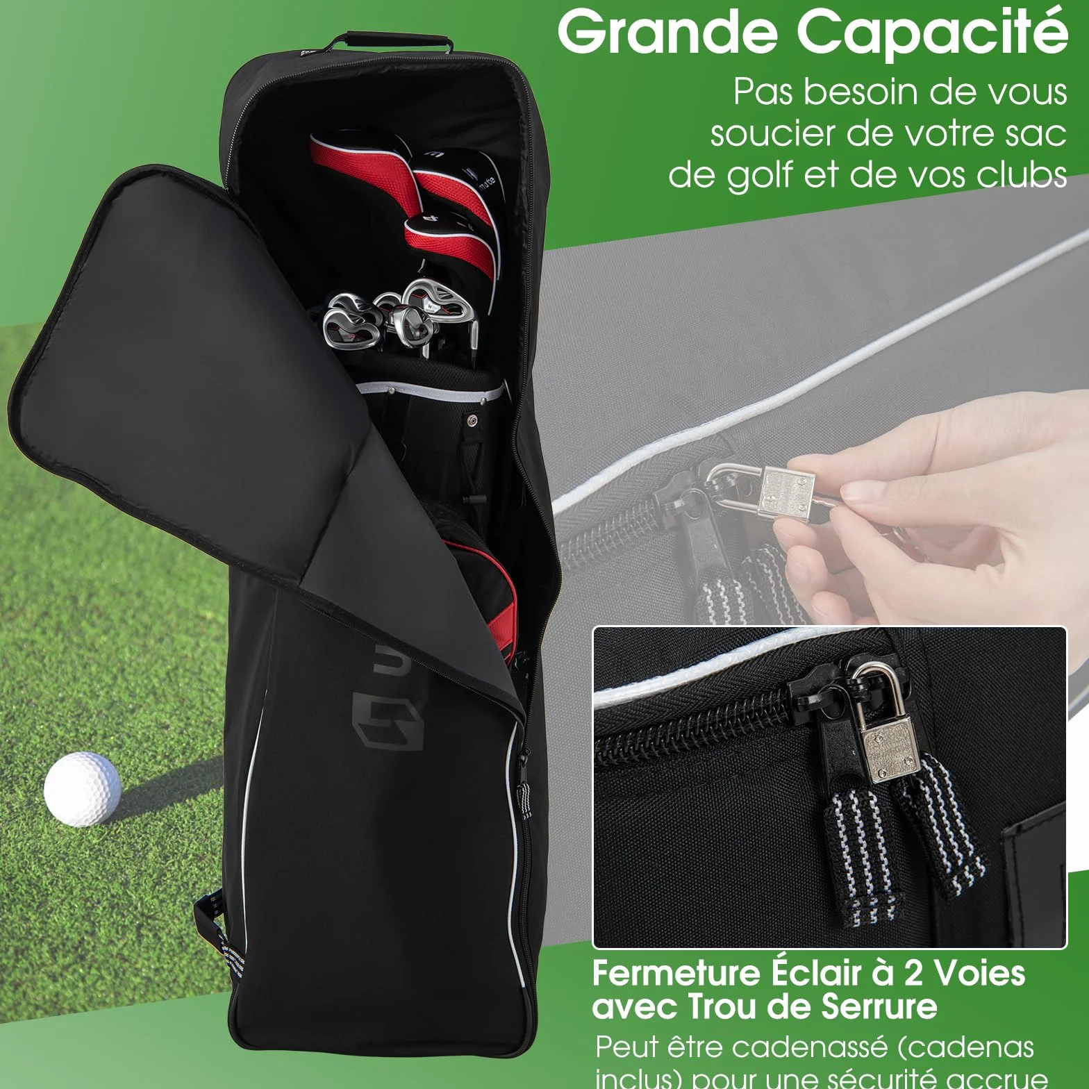 GOPLUS Sac de Voyage de Clubs de Golf avec Roulettes, Housse en Tissu Oxford Imperméable Pliable