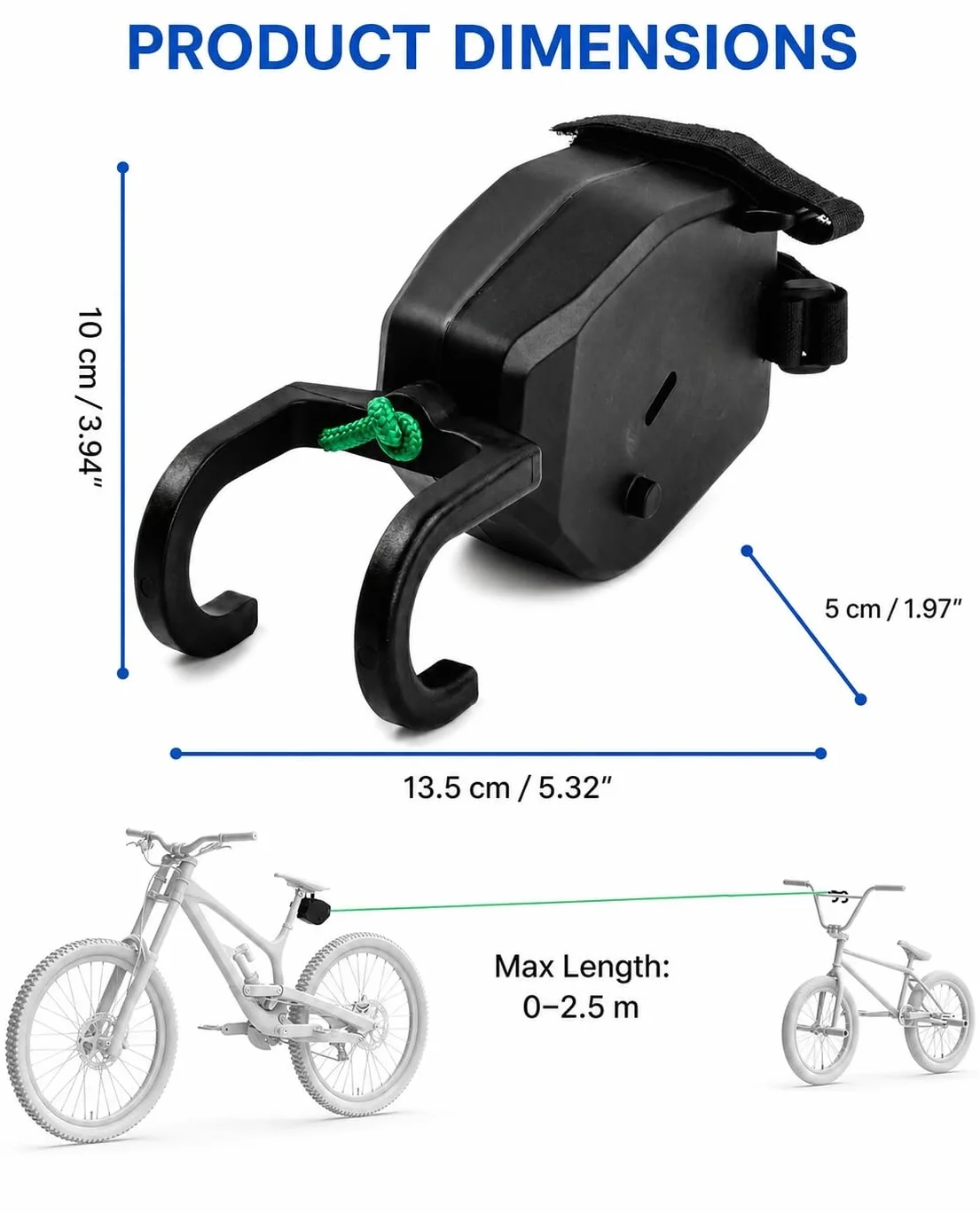 Corde de Remorquage Vélo Barre Traction Enfant Nylon Élastique 90 kg Rétractable 2.5 M Accessoire Cyclisme