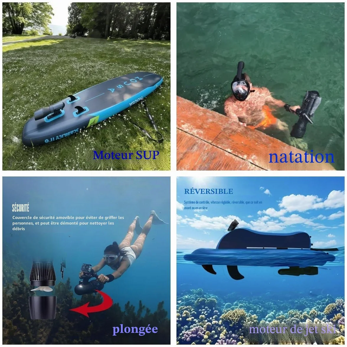 Trottinette électrique sous-marine 500 W 50 min 10 km/h moteur SUP