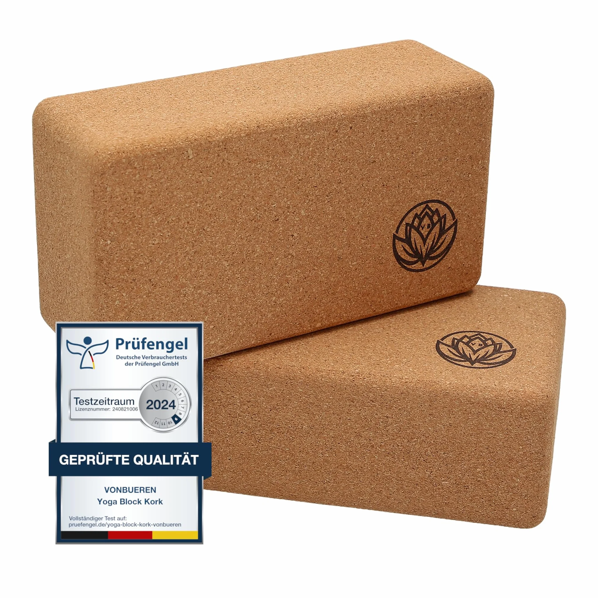 Lot de 2 briques yoga VonBueren | Blocs liège 22x12x7,5 cm Accessoires yoga