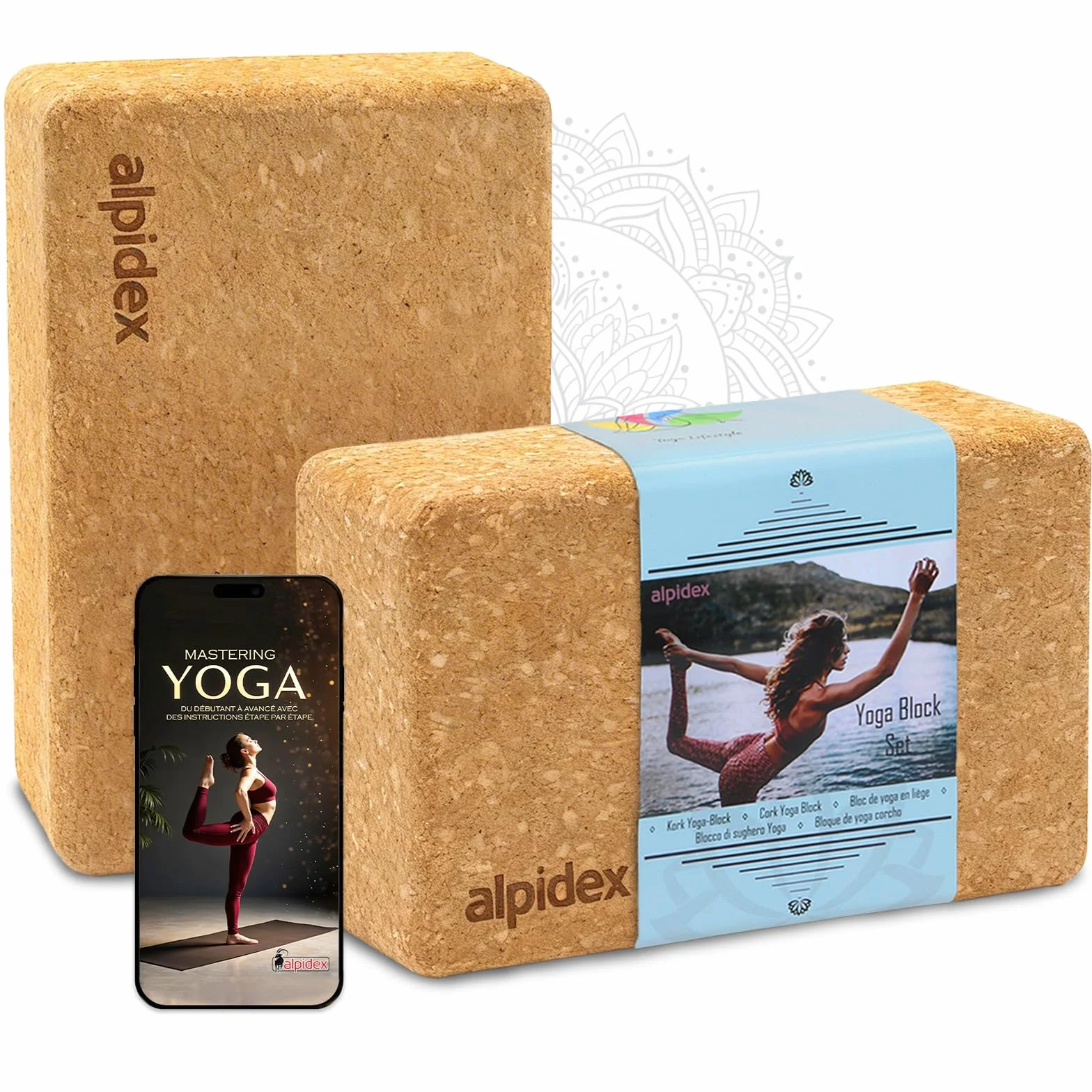 ALPIDEX Bloc de liège Yoga Brique lot de 2 23 x 14 x 7.5 cm