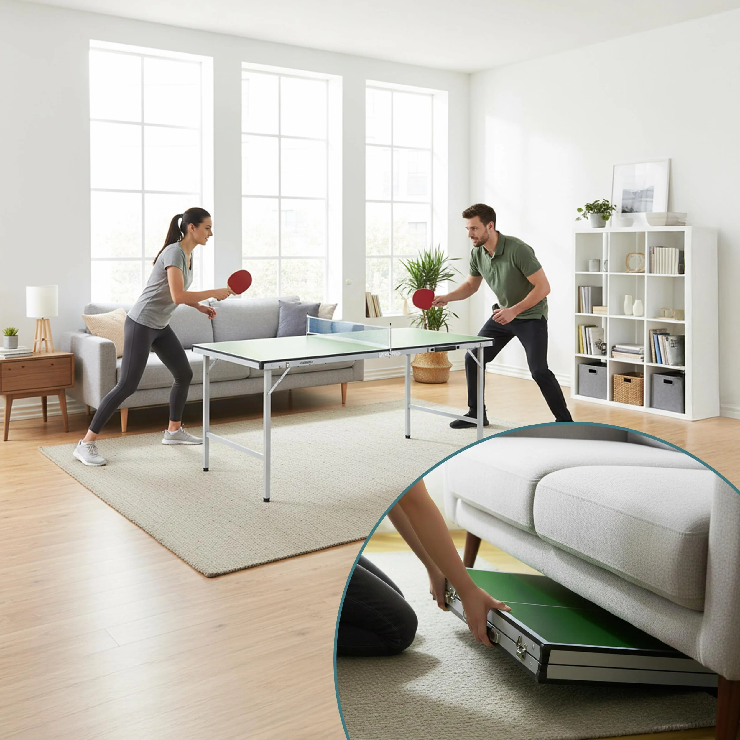 Relaxdays Table de ping-Pong Pliante avec Filet, 2 Raquettes, 3 balles, 71x150x67 cm, Vert