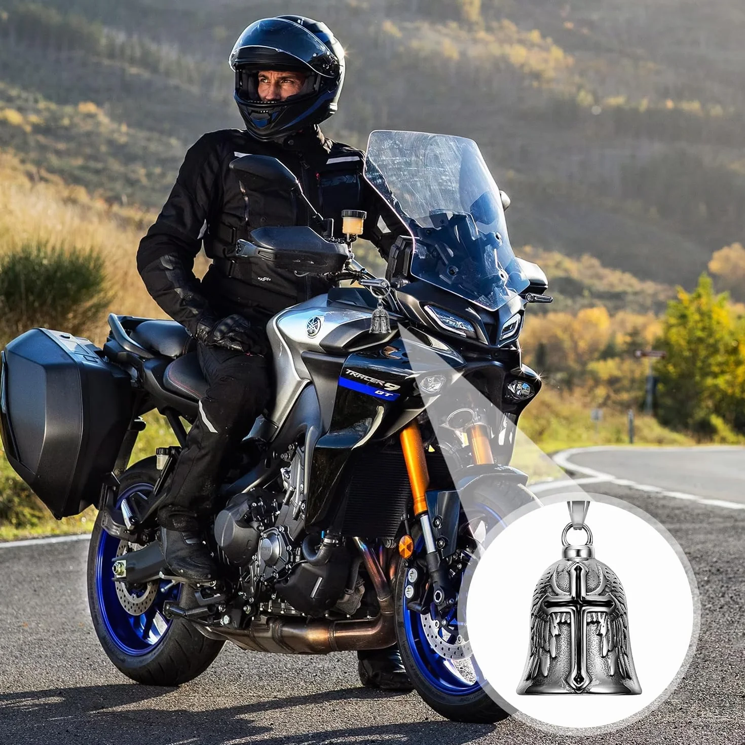 XNZMYN 2 Pièces Fahrradglocke, ölig Guardian Bell Motorrad, Motorrad Glöckchen, Motorrad Glocke Glücksbringer mit Ring Zum Aufhängen, für Segne Den Frieden