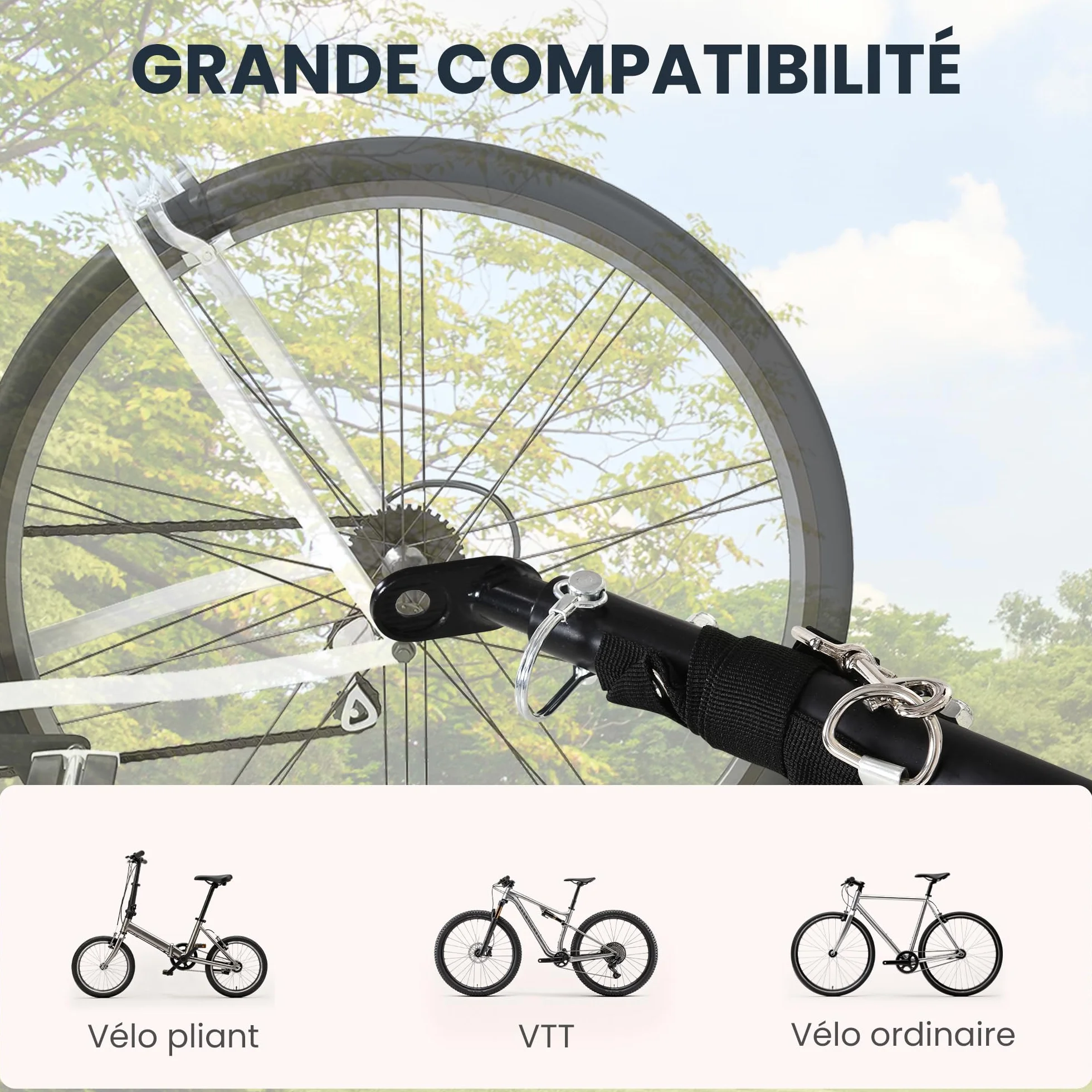 HOMCOM Remorque vélo transport 70L 139x71,5x49 cm Barre attelage Universelle Acier Noir