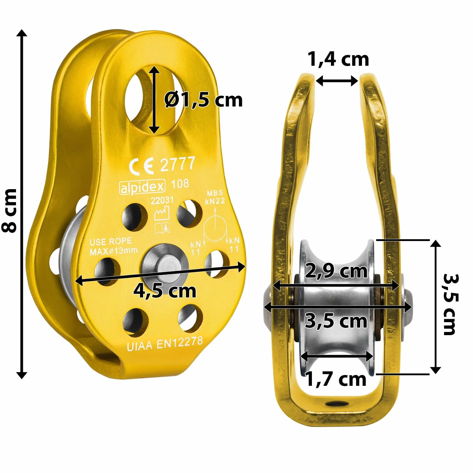 Poulie de Renvoi 22 KN ALPIDEX Fix Pulley EN12278 Câbles 13 mm Diamètre