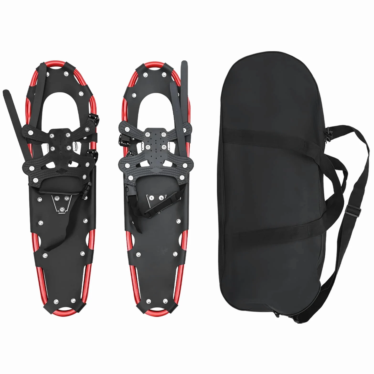 Raquettes à Neige 3 en 1 Argent et Noir 53,5 x 21 cm, Cadre en Aluminium et Plateau HDPE, avec bâtons de randonnée Ajustables et Sac de Transport, pour Chaussures Taille 38 à 48