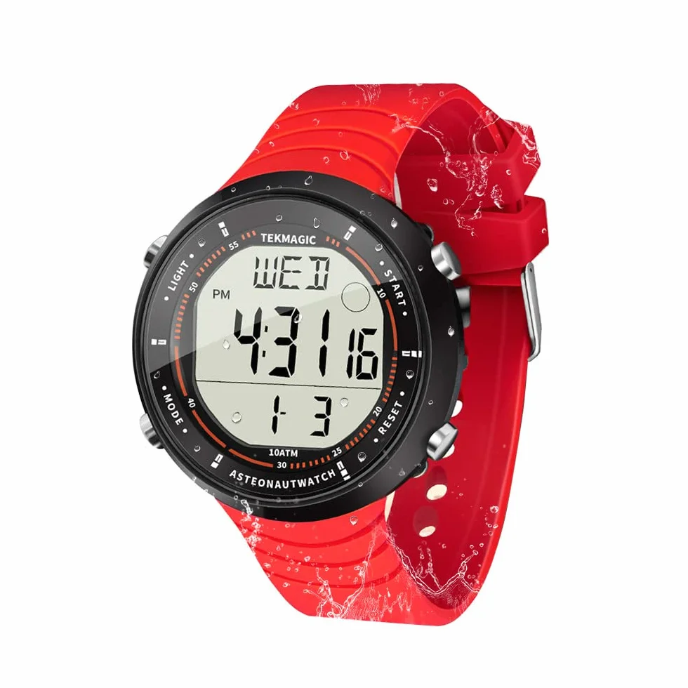 Montre de Sport Étanche 10 ATM Natation Plongeon Chronographe Minuterie Double Fuseau Horaire Réveil