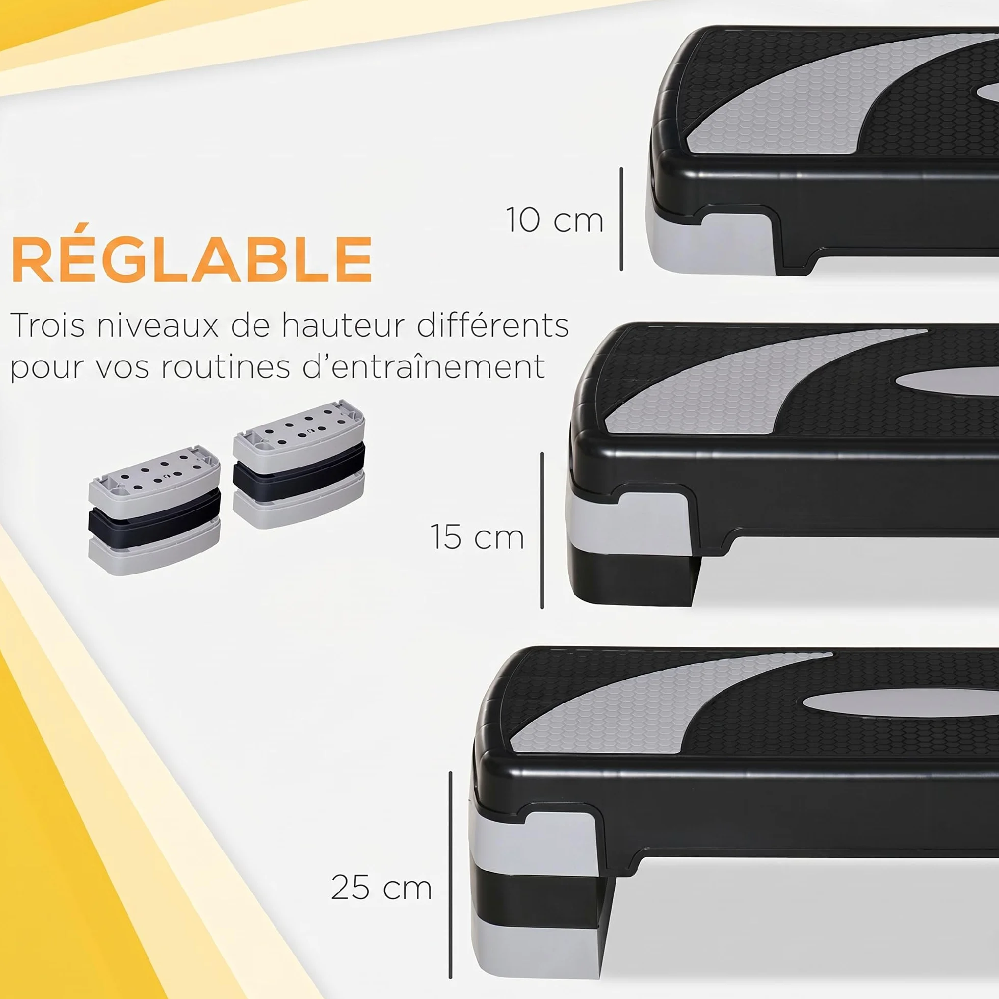HOMCOM Stepper Fitness Aérobic Hauteur réglable 10/15/20 cm Antidérapante