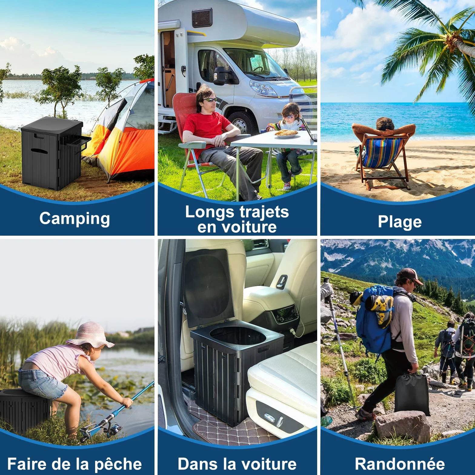 WADEO Toilettes de Camping Portables Pliables pour Adultes avec Urinateur Noir
