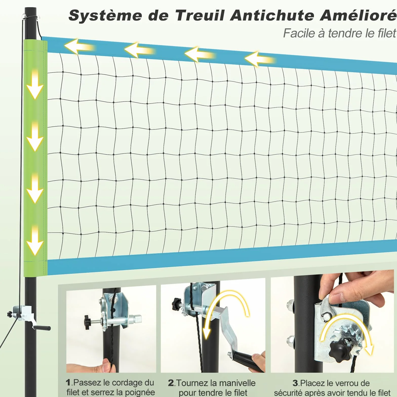 GOPLUS Filet de Volleyball Exterieur Piscine Réglable en Hauteur, Kit de Volley Complet avec Poteaux en Métal, 9,75 m x 0,9 m