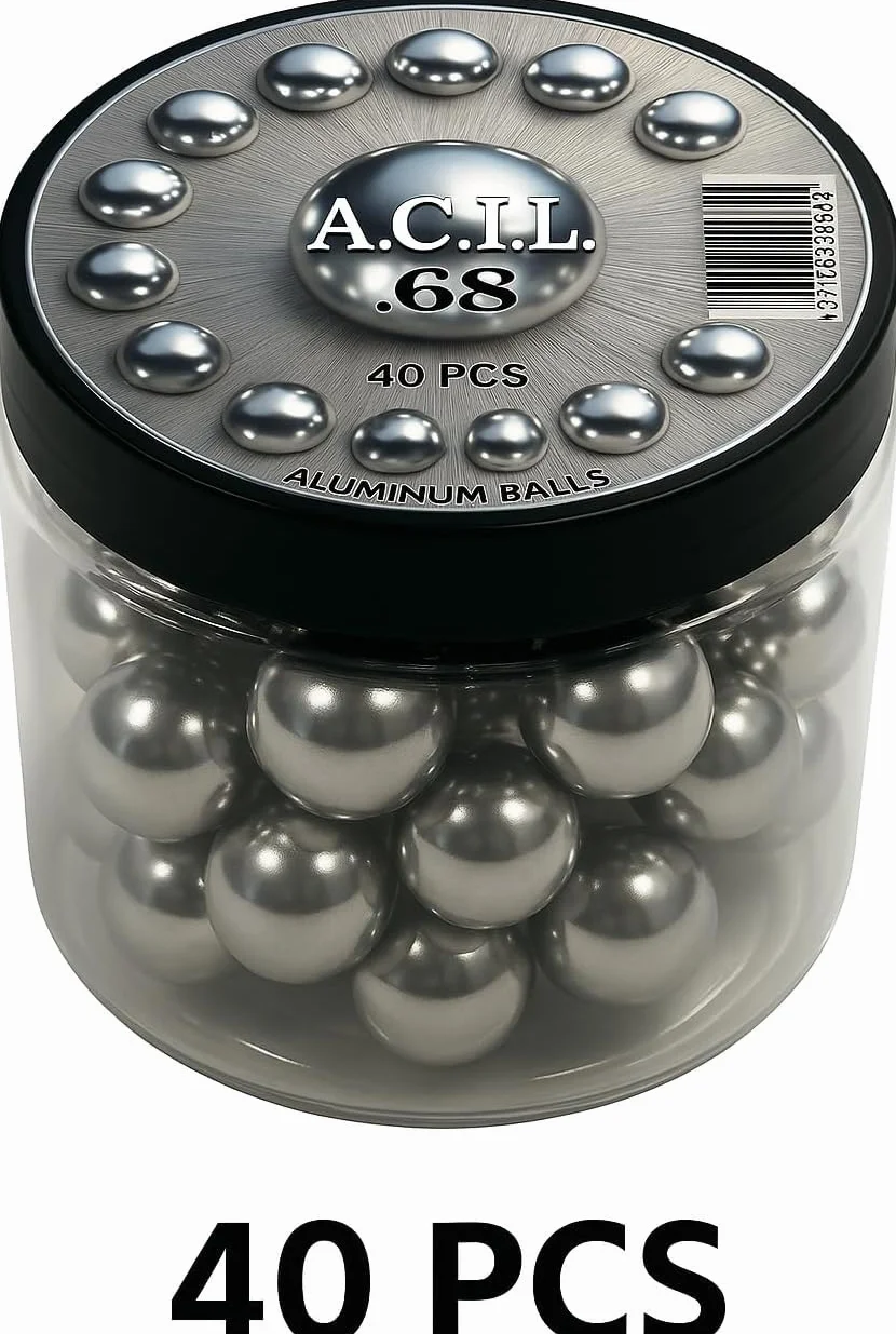 Aluminum Balls .68 Cal. Solid Reusable Paintballs Powerballs for Target Practice Training Defense Pistols (40 pcs)