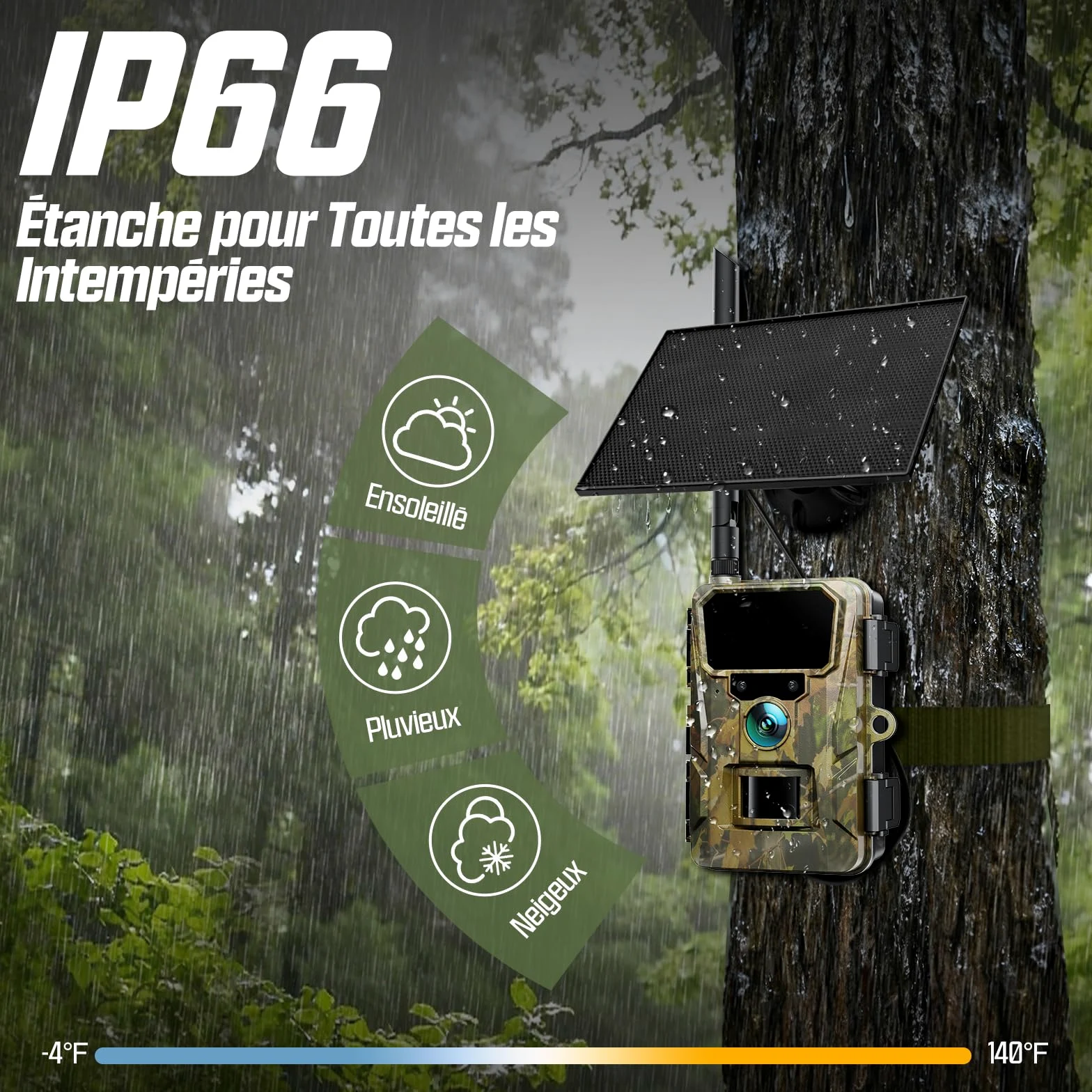 CEYOMUR 4G LTE Cellulaire Camera de Chasse, 48MP Caméra de Chasse Solaire | 5200 mAh Batterie, Piege Photographique avec Carte TF 64 GB et Carte SIM, Alarme Instantanée Via APP, Stockage Cloud
