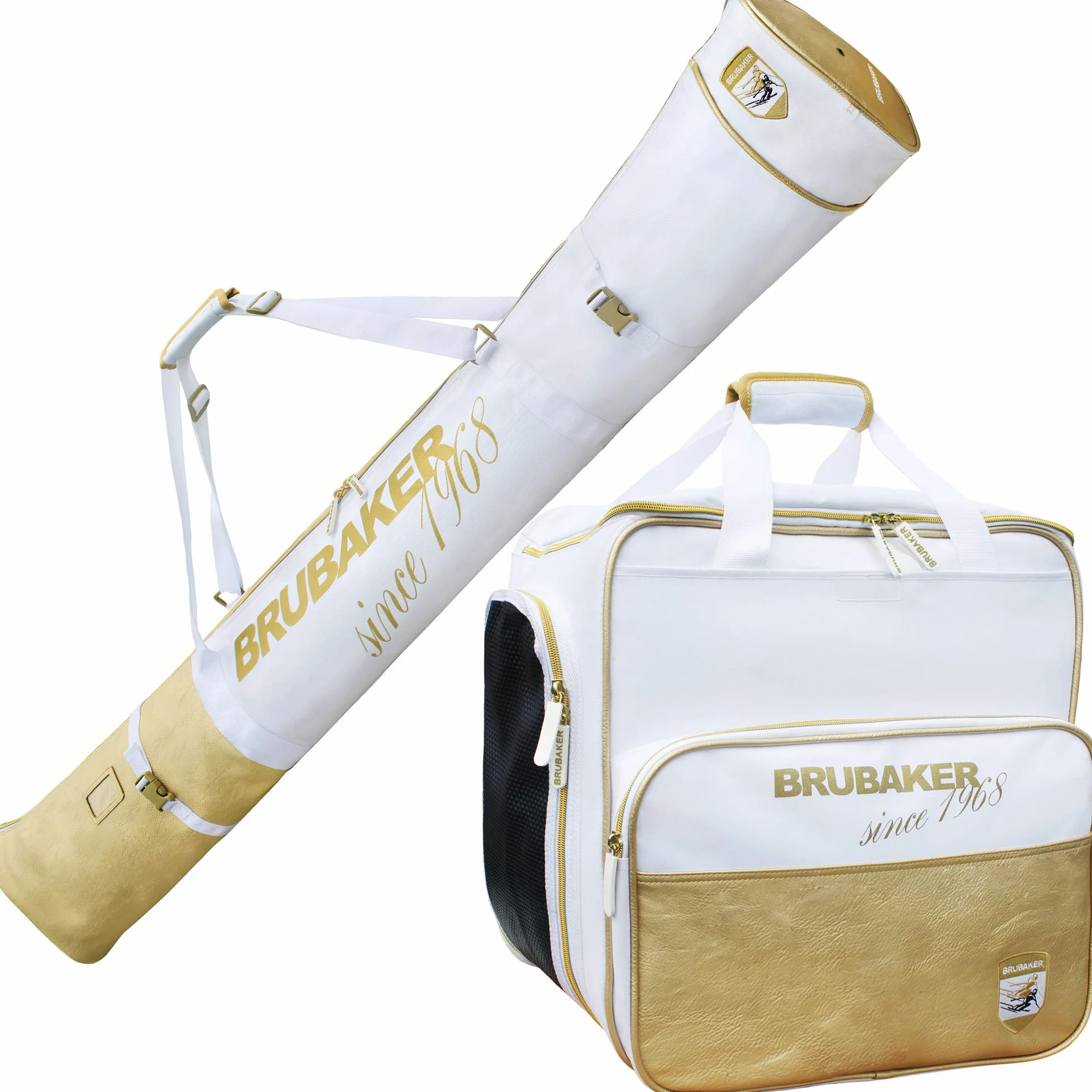 BRUBAKER - Set de Ski 'Saint-Moritz' - Sac à Chaussures de Ski & Housse à Skis - pour 1 Paire de Skis, bâtons, Bottes & Casque - 170 cm - Blanc/Doré